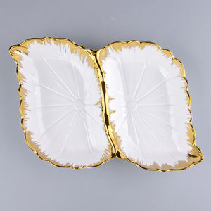 Piring Keramik Putih Porselen 2 Sekat untuk Sajian Camilan/Dessert dengan Motif Tanaman, Langsung dari Pabrik - Product Image 2