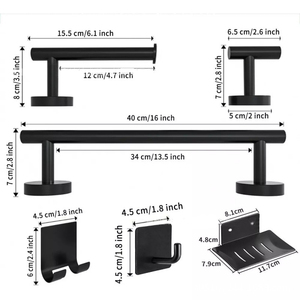 Thép không gỉ thanh khăn đặt cốc đôi bao gồm giấy vệ sinh giữ áo khoác móc đen không thủng móc xà phòng nhà vệ sinh - Product Image 2