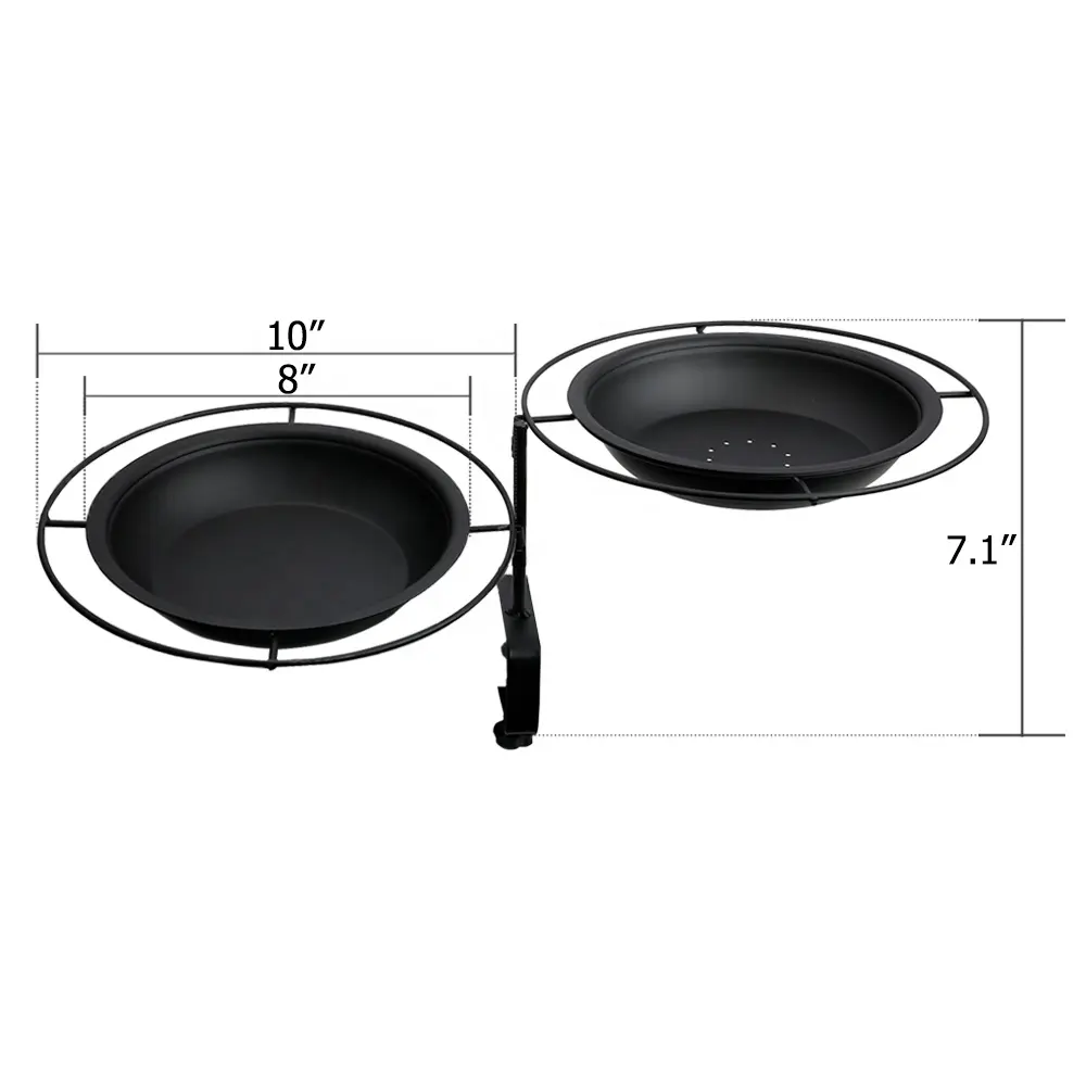 Iron Black Durable Two Bowel Plate Rotatable Bathing Feeding Round Wild Metal Tray Bird feeders with Stand