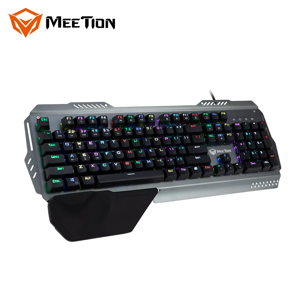 MeeTion MK20 RGB 레인보우 멀티미디어 금속 빠른 응답 기계식 키보드 편안한 실리콘 손잡이