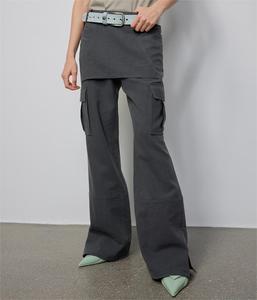 Miu-Style Faux deux pièces vêtements de travail évasé décontracté <span class=keywords><strong>taille</strong></span> <span class=keywords><strong>basse</strong></span> décontracté <span class=keywords><strong>taille</strong></span> <span class=keywords><strong>basse</strong></span> minceur pantalon à glissière pour les femmes - Product Image 1