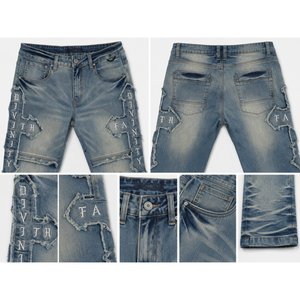 Bas en denim délavé d'inspiration streetwear, coupe slim taille basse, pour un style rétro punk hip-hop. - Product Image 5