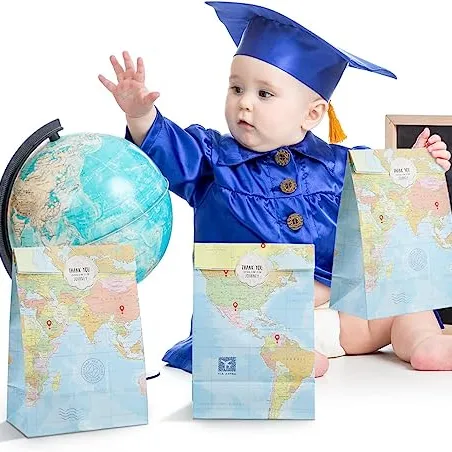 Özel derslik dekor kağıt hediye keseleri dünya haritası seyahat Favor için çıkartmalar ile çanta doğum günü partisi tatil bebek duş