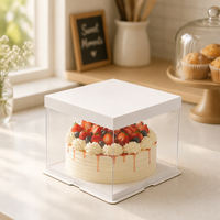 Boîte à gâteau pliable transparente en PET de 8 pouces carrée, profil bas, emballage alimentaire sûr avec base blanche pour pain et gâteaux