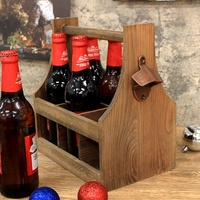 Panier à bière rustique fait à la main pour les fêtes, avec ouvre-bouteille, porte-bouteilles de bière en bois pour 6 bouteilles / Caddy, porte-vin et porte-bière
