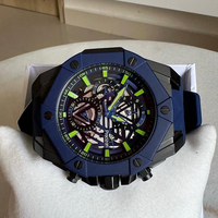 Montre à quartz pour homme avec bracelet en silicone noir de 47 mm, cadran en cristal, boîtier en acier inoxydable polygonal, aiguilles lumineuses et chronographe