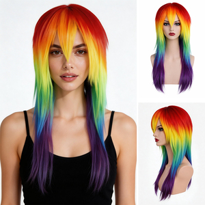 วิกผมไล่เฉดสีรุ้งแบบยาวสไตล์เรนโบว์แดช ปอยผมด้านข้าง ทำจากใยสังเคราะห์ สำหรับคอสเพลย์ ปาร์ตี้ฮาโลวีน - Product Image 1