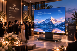 Pantalla LED Plegable Motorizada de 108 Pulgadas P0.9, Pantalla LED con Ruedas Elevables para Hoteles, Banquetes y Salones de Eventos Multifuncionales - Product Image 2