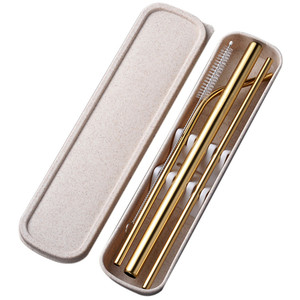 Custom Logo Reusable 304 Metal Stainless Steel Straw Set in box