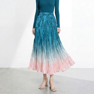 PY 2026 New Arrival Casual Miyake Pleated <b>Skirt</b> Fashion Gradient <b>Elastic</b> Waist Flared A-Line Midi <b>Skirt</b> Bulk Clothing Wholesale - Product Image 4