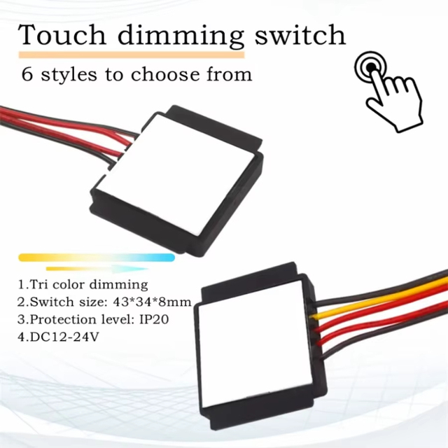 6 Styles Tricolor Mirror Touch Switch Bathroom Mirror DC 12V 24V Makeup LED Tricolor Electrodeless Dimming Mirror Switch Adjust