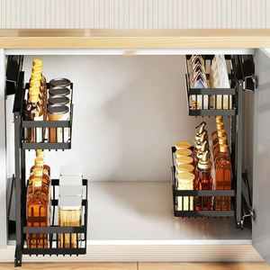 Organisateur de rangement coulissant à 2 niveaux en acier au carbone pour armoire de cuisine, tiroir sous l'évier et rangement - Product Image 2