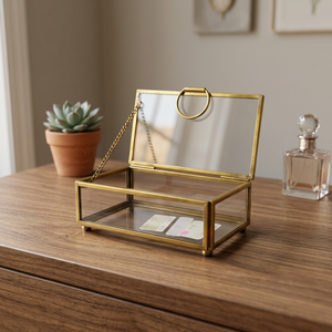 Artisan Design Jewelry & Ring Storage Box with Brass Finish Small Metal Decorative Box - Product Image 1