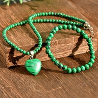Ensemble collier et bracelet en lapis-lazuli avec pendentif en malachite, chaîne de clavicule, bijoux