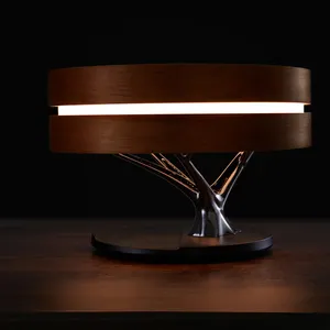 Lampu Meja LED Samping Tempat Tidur Desain Modern Mewah dengan Speaker Musik dan Pengisi Daya Nirkabel Lampu Malam