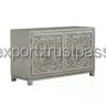 Gabinete de buffet de cuatro puertas atractivo antiguo, diseño Floral de Mandala tallado a mano, acabado Gris desgastado para sala de estar, comedor, Hotel - Product Image 3