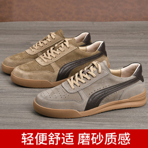 Chaussures de marche pour hommes à bout rond, à lacets, en faux daim, semelle extérieure en caoutchouc antidérapante, doublure en cuir véritable, couleur unie, confortables et décontractées - Product Image 5
