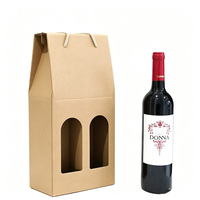 Boîte cadeau de luxe portable en papier recyclable et écologique pour deux bouteilles de vin rouge, avec fenêtre découpée et logo personnalisé, vente en gros