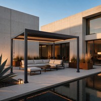 Pergola en aluminium à commande manuelle avec bandes lumineuses LED décoratives, résistante aux intempéries, pavillon de luxe pour terrasse au bord de la piscine