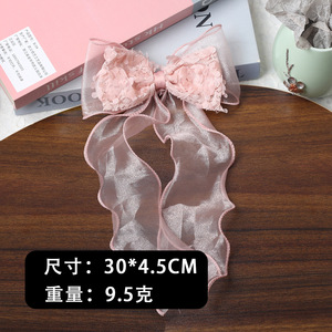 Cute <b>Bow</b> Long Ribbon Fabric Hair <b>Clip</b> Sweet Girl Mesh Hairpins High-quality Hair Accessories Wholesale - Product Image 3
