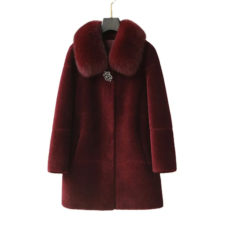 PUDI-abrigo de piel de lana auténtica para mujer, chaqueta de diseño CT249 de lujo con cuello de piel de zorro Real