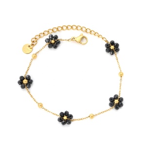 Pulsera de Acero Inoxidable de Alta Calidad, Chapada en Oro de 18K PVD, Moderna, con Esmalte Negro en Forma de Flor, Regalos, Pulsera de Flores para Venta al por Mayor - Product Image 1