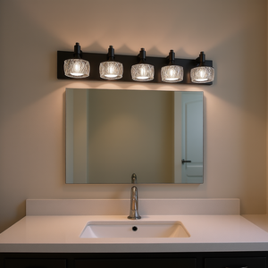 Applique murale moderne à 6 lumières en fer noir avec abat-jour en verre cristal pour salles de bain, décoration contemporaine pour la maison - Product Image 2