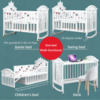 Juego de Ropa de Cama Multifuncional para Recién Nacidos, Cuna de Madera para Bebés con Mosquitero