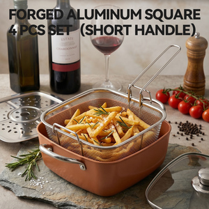 Juego de 4 utensilios de cocina multiusos de cobre <span class=keywords><strong>y</strong></span> aluminio forjado: olla, <span class=keywords><strong>cacerola</strong></span>, sartén para freír <span class=keywords><strong>y</strong></span> sartén profunda con tapa - Product Image 3