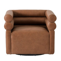 Fauteuil pivotant en cuir pleine fleur Tan, fauteuil d'appoint rembourré pour salon, personnalisable OEM ODM