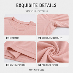 16.5 Micron <b>Wool</b> Women's Long Sleeve T-Shirt Outdoor <b>Base</b> <b>Layer</b> Sports Top Custom Logo Premium Soft Warm Breathable Hiking Tee - Product Image 3