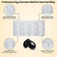 Moule à chocolat en polycarbonate PC 12 cavités, qualité alimentaire, transparent, facile à démouler, pour bonbons DIY, outil de cuisson pour œufs de Pâques