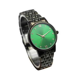 Montre pour <span class=keywords><strong>femme</strong></span> fabriquée en Chine, acier inoxydable noir, cadran vert soleil, montre-bracelet décontractée, vente en gros - Product Image 3