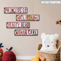 Letrero Metálico Decorativo con Diseño de Letras, Placa Retro con Nombre de Calle, Decoración de Pared Plana Impresa en 2D para Dormitorio, Salón de Belleza, Hogar, Casa de Campo