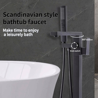 Robinet de sol pour baignoire en laiton noir moderne, nouveau design, mélangeur d'eau chaude/froide, douche de bain, jet doux, noyau de vanne en céramique, hôtels