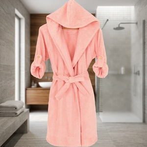 <span class=keywords><strong>Accappatoio</strong></span> di <span class=keywords><strong>Lusso</strong></span> da <span class=keywords><strong>Donna</strong></span> con Scollo a V e Maniche Lunghe, 100% Cotone Broadcloth Tinto in Capo, Chiusura con Elastico in Vita, Rosa Tinta Unita - Product Image 3