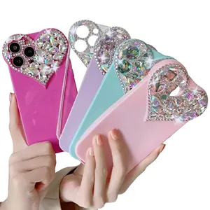 Luxus Große Applikation Diamant Liebe Handy hülle für iPhone 15 Pro Max 14 13 12 11 xr xs 7 8 plus stoß feste Handy hülle Großhandel