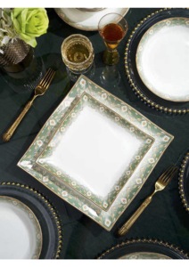 Luxury 50-Head Eco-Friendly Plant Coupe Green Gold Bone China <b>Dinnerware</b> Set for European Style Tableware Party Daily Use - Product Image 2