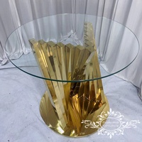 Table à gâteau Occasions Furniture, moderne, en acier inoxydable doré, plateau en verre transparent, 90x75CM, ronde, pour mariage