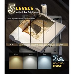 USB <b>Rechargeable</b> Book <b>Light</b> Clip On <b>LED</b> Reading <b>Light</b> White 3 Amber Colors 5 Brightness Levels Touch Control - Product Image 4