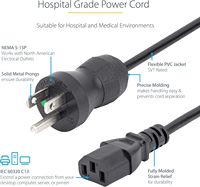 Cable de alimentación de 3 pies (1m) 16AWG Grado hospitalario NEMA 5-15P a C13 10A 125V Cable de alimentación médico de punto verde