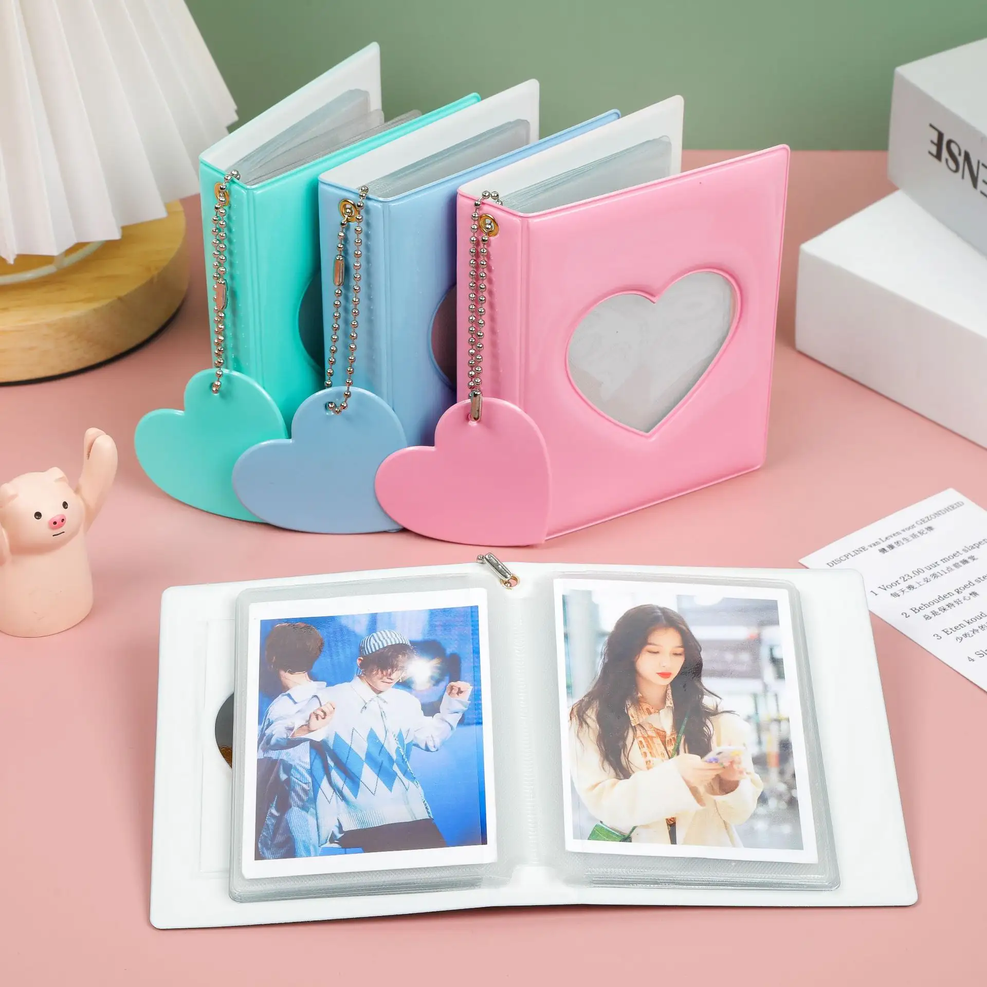 Carpeta de fotos de Kpop, mini carpeta personalizada, libro de colección, álbum de Kpop, soporte de tarjeta de fotos transparente de estilo de amor pequeño ahuecado
