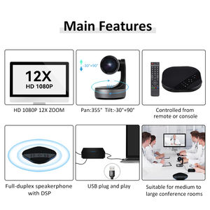 12X Zoom video máy ảnh hệ thống hội nghị bên ngoài <span class=keywords><strong>Microphone</strong></span> và hub Nhà thờ 1080P USB PoE <span class=keywords><strong>IP</strong></span> PTZ phòng hội nghị máy ảnh - Product Image 6