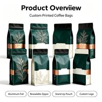 Sachet de café refermable durable avec fermeture éclair, pochette autoportante en aluminium avec valve d'air pour grains torréfiés, vente en gros