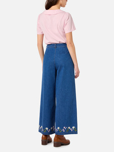Jeans évasés brodés pour femmes, mode estivale, sur mesure OEM, en coton vintage bleu de haute qualité, coupe large - Product Image 2