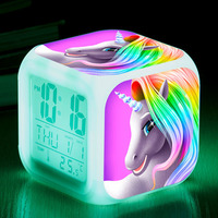 Reloj despertador electrónico de unicornio cúbico Reloj de caballo colorido con luz LED