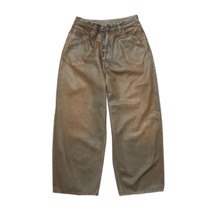 Jean en denim 100% Coton pour homme, taille mi-haute, coupe ample, style streetwear décontracté vintage, jambe large, effet vieilli rouille, tendance et personnalisé - Product Image 1