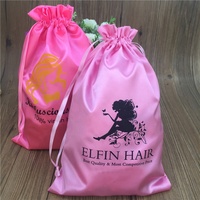 Sac d'emballage à cordon en satin de luxe pour extensions de cheveux naturels, pochette anti-poussière en satin de soie pour perruques, sac de rangement pour chapeaux et casquettes