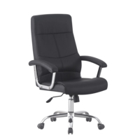 Chaise de bureau de direction à dossier haut en cuir PU, chaise de patron ergonomique pivotante avec base et accoudoirs chromés, réglable en hauteur