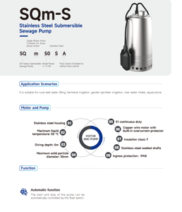 0.55kw 3/4HP thép không gỉ bơm chìm cho nước sạch nước mưa & bơm bể phốt với công tắc phao tự động - Product Image 3